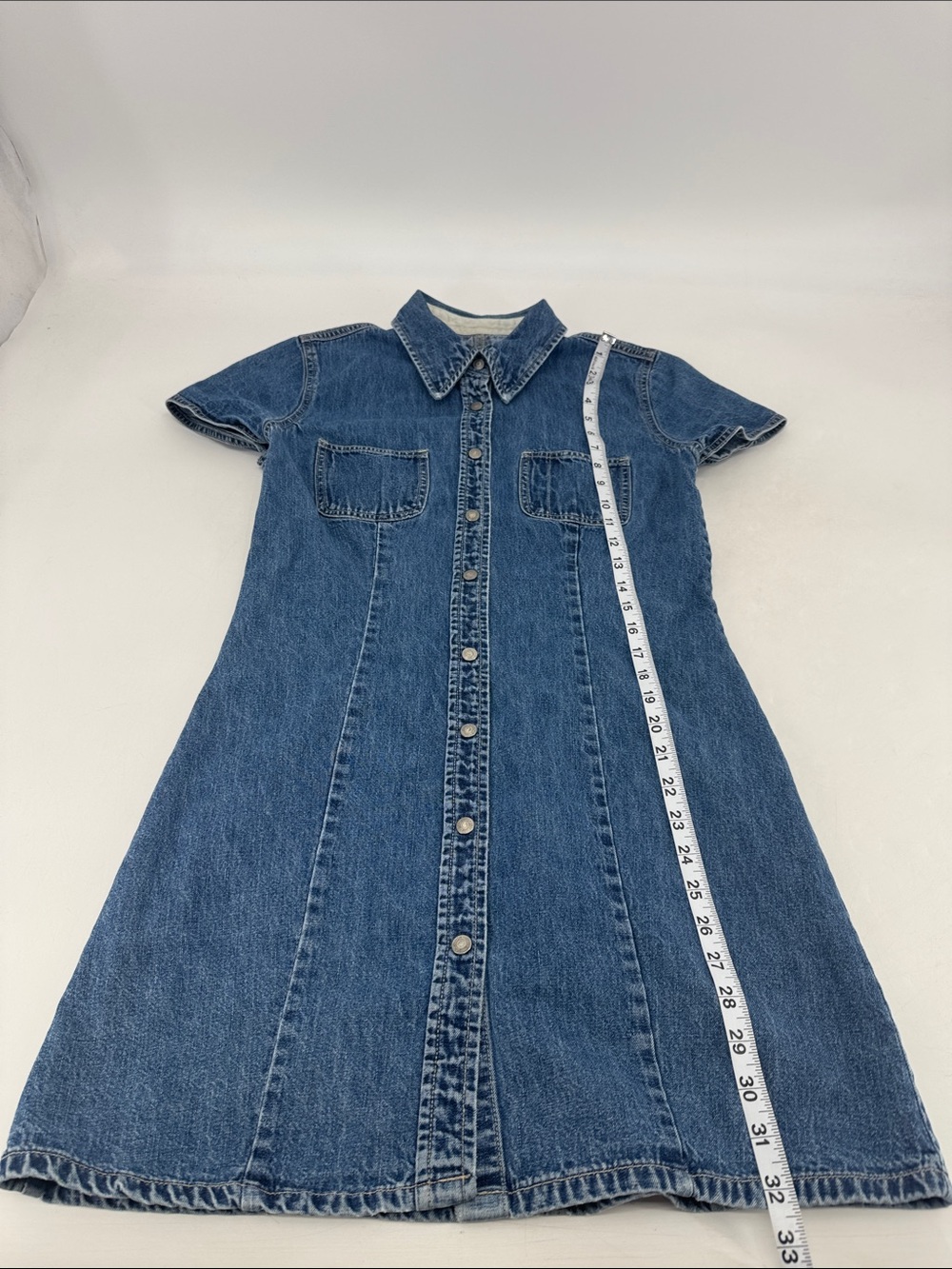 Gap Vintage Y2K Heritage Americana Classic Denim Snap Button Mini Shirt Dress - Picture 11 of 12